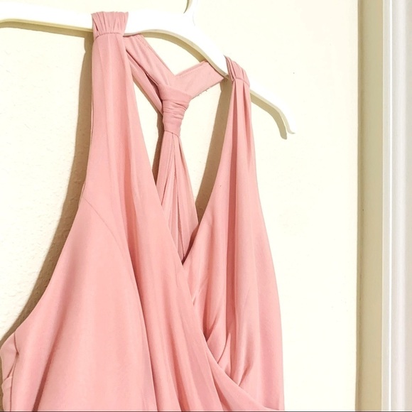 DAVID’S BRIDAL Extra Length Mesh T-strap Back Halter maxi blush dress women’s 6 - Picture 4 of 11